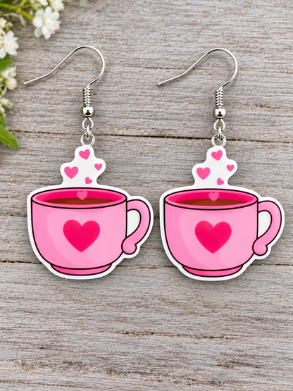 Pink Heart Tea Earrings