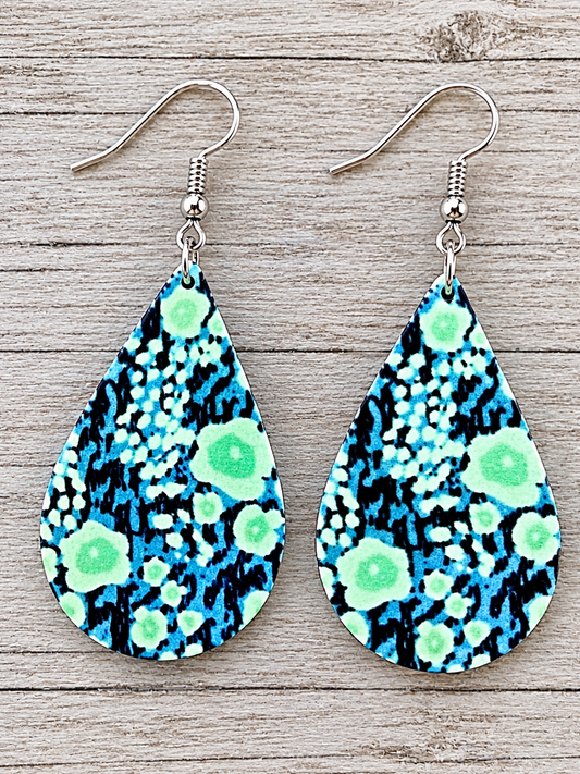 Blue Green Wood Earrings