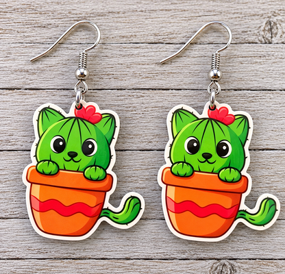 Cactus Cat in Pot Earrings
