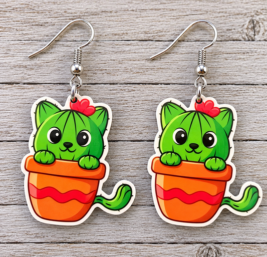 Cactus Cat in Pot Earrings