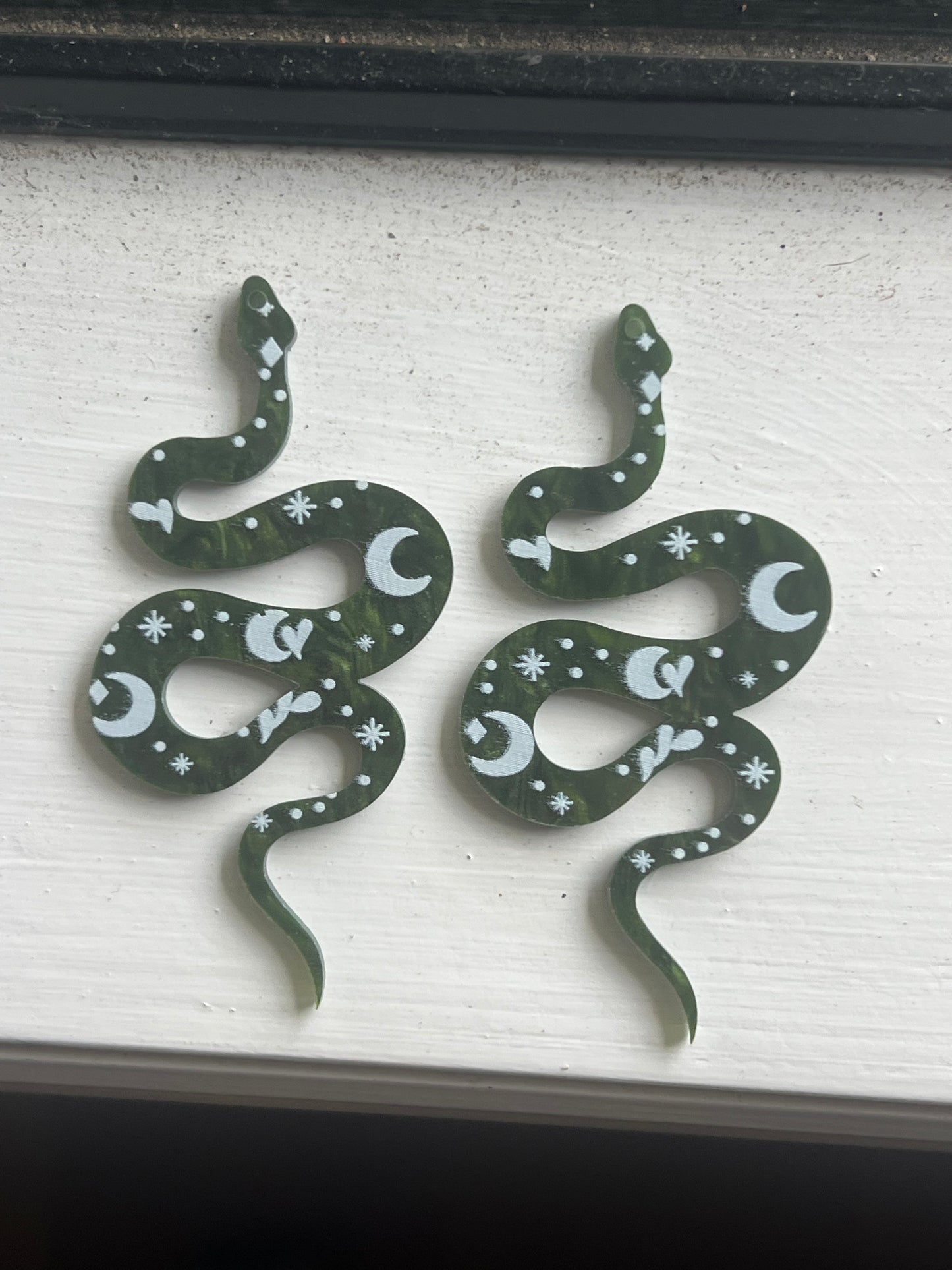 Green Moon Stars Snake Earrings