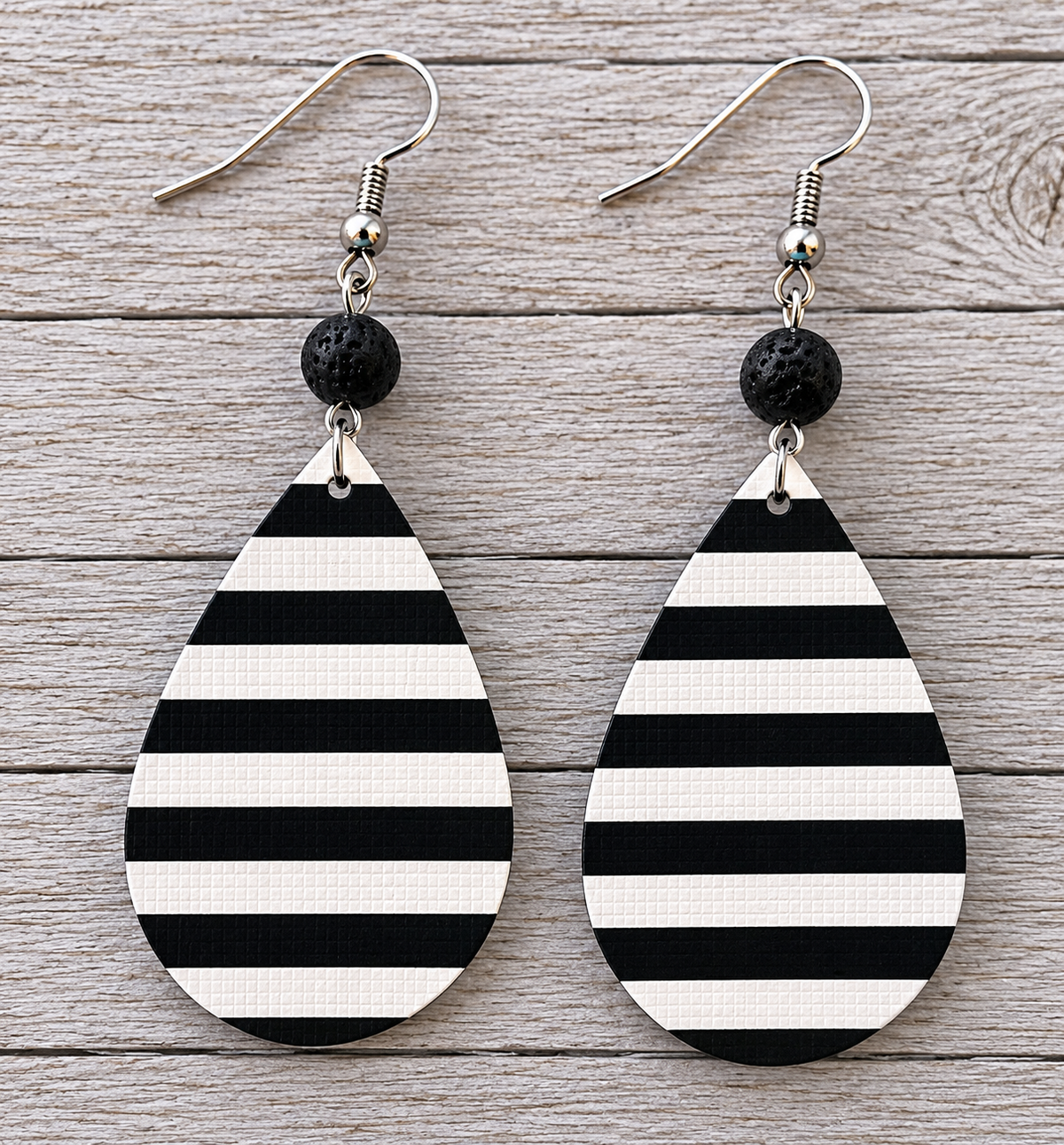 Black White Lave Rock Earrings