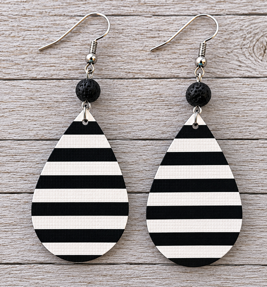 Black White Lave Rock Earrings