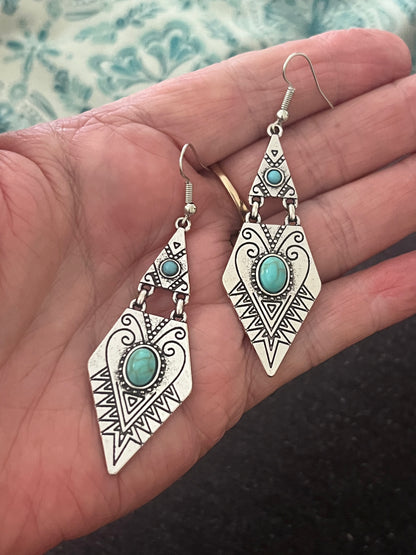 Silver Dangle Blue Stones Earrings