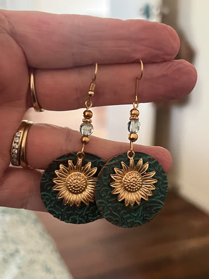 Stunning Gold Sunflower Dangle Earrings