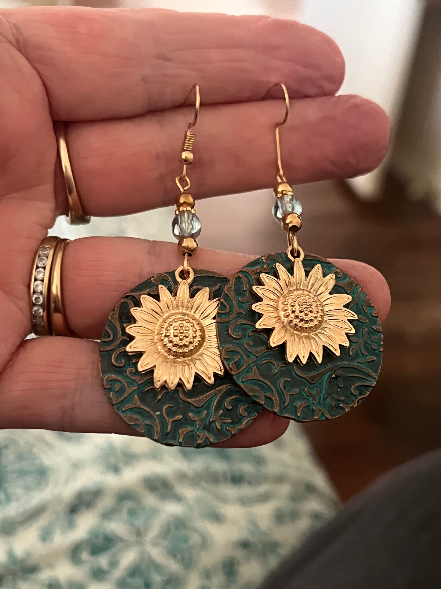 Stunning Gold Sunflower Dangle Earrings
