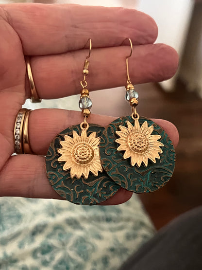 Stunning Gold Sunflower Dangle Earrings