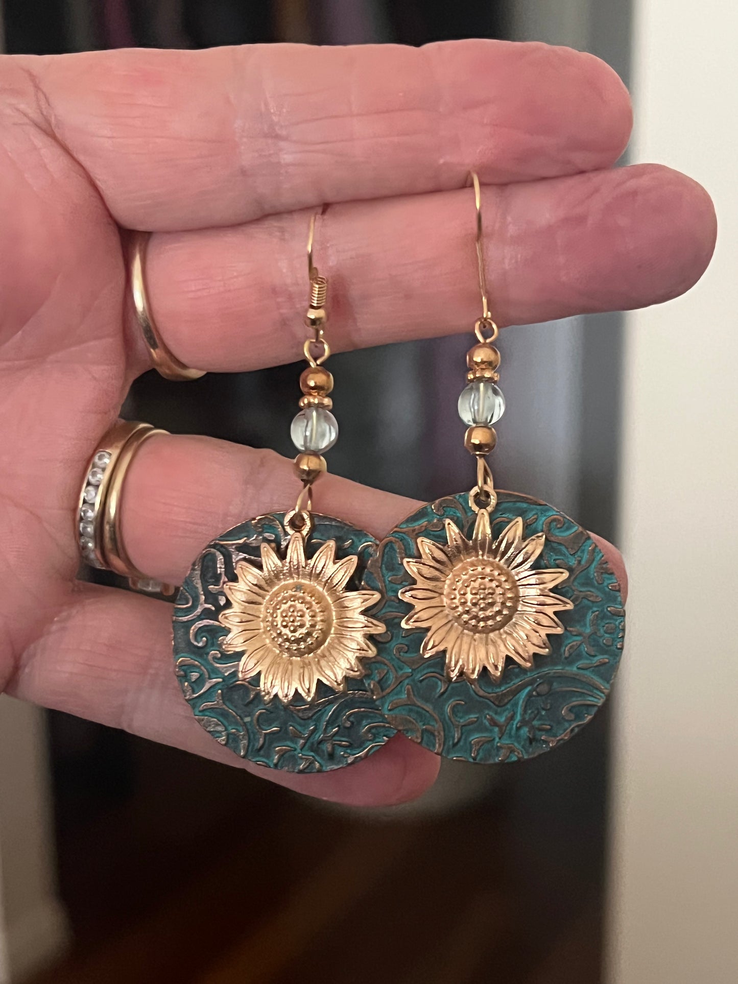 Stunning Gold Sunflower Dangle Earrings