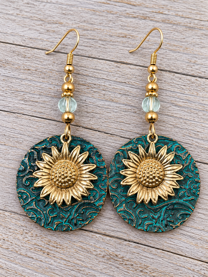 Stunning Gold Sunflower Dangle Earrings