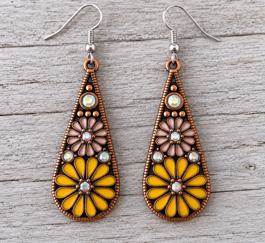 Teardrop Mustard Daisy Earrings