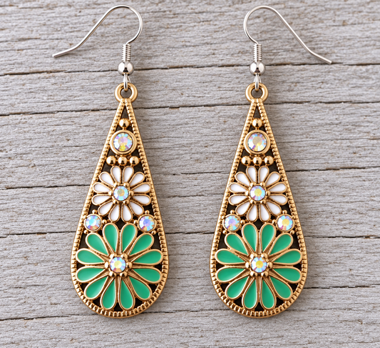 Teardrop Gold Yellow Daisy Earrings