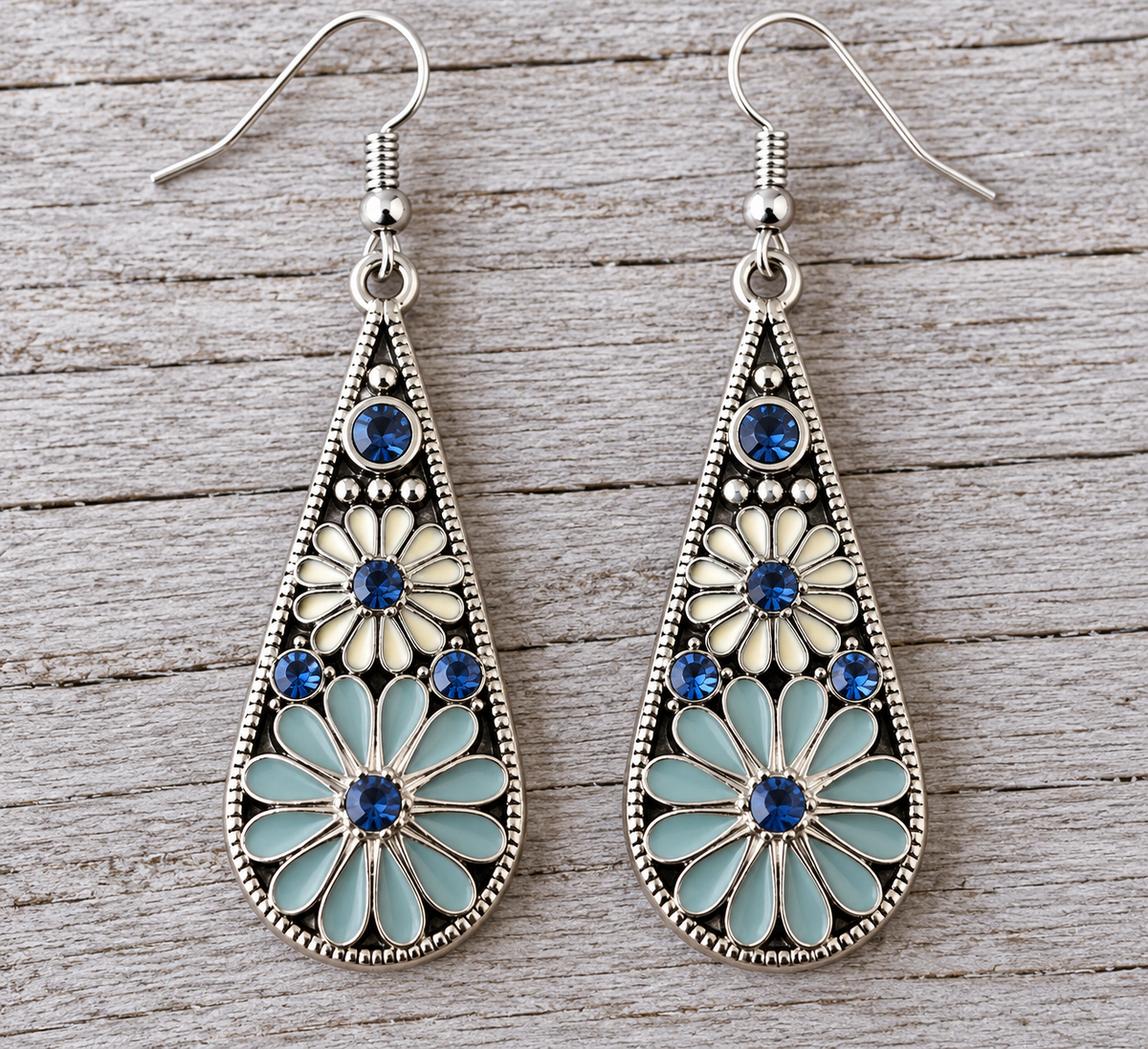 Teardrop Daisy Silver Earrings