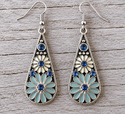 Teardrop Daisy Silver Earrings