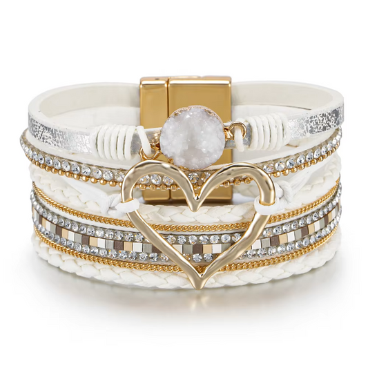 White Boho Druzzy Stone Faux Leather Bracelet