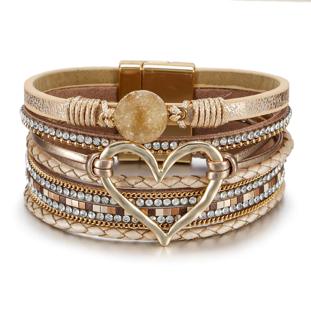Latte Boho Druzzy Stone Faux Leather Bracelet