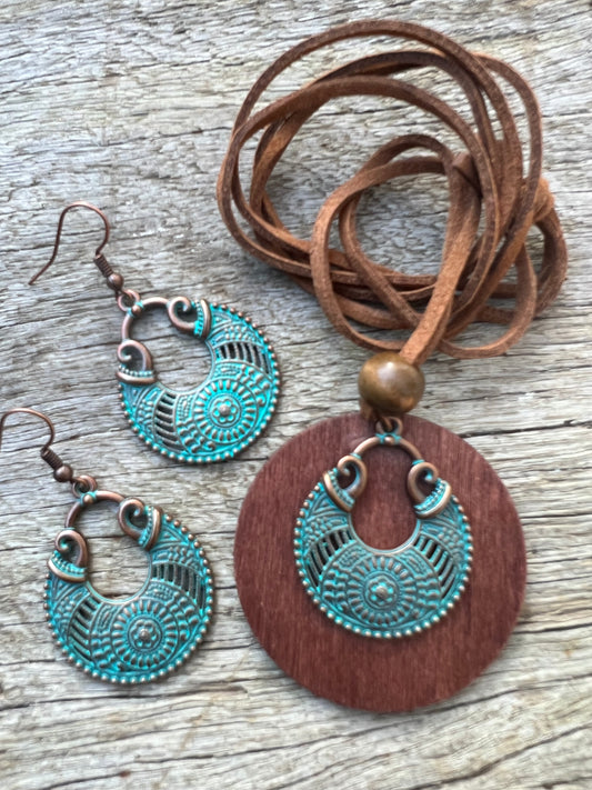 Gorgeous Patina Metal + Wood Set