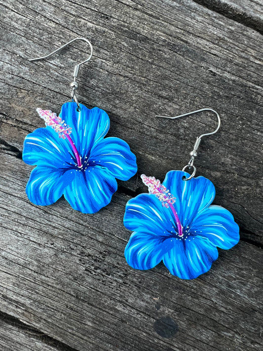 Beautiful Blue Hibiscus Earrings
