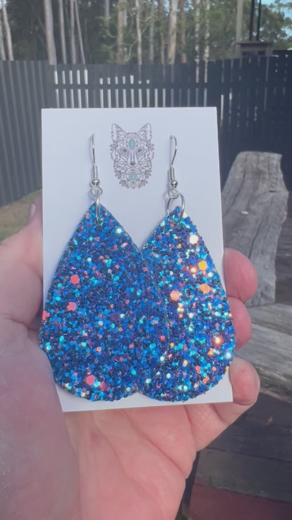 Blue High Sparkle Large Sequin Earrings
