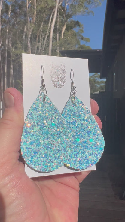 Ice Blue High Sparkle Large Sequin Earrings