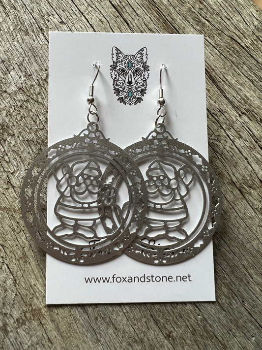 Matte Silver Christmas Santa Filigree Earrings