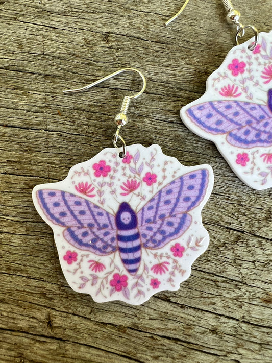 Beautiful Purple Luna Moth Earrings