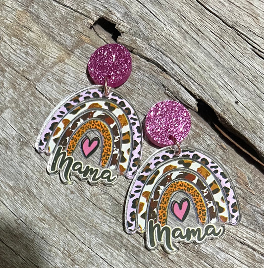 Mama Heart Leopard Arch Earrings