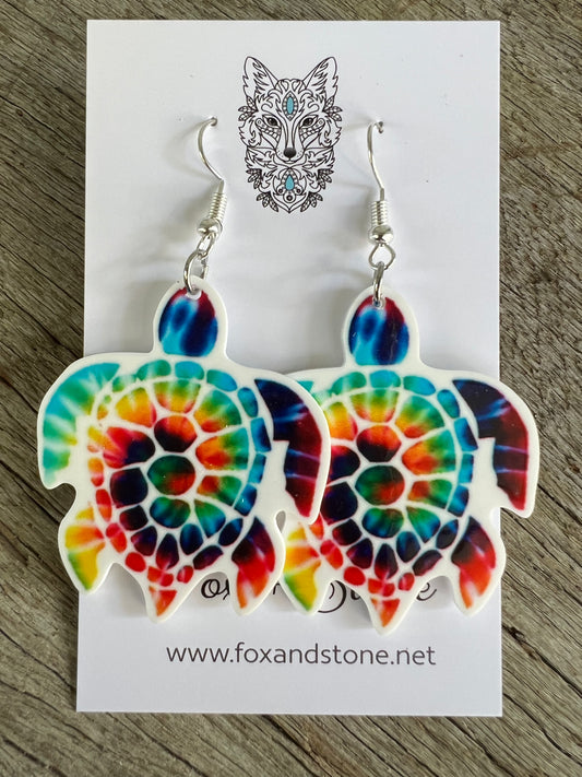 Tie Dye Turtle Confetti Earrings