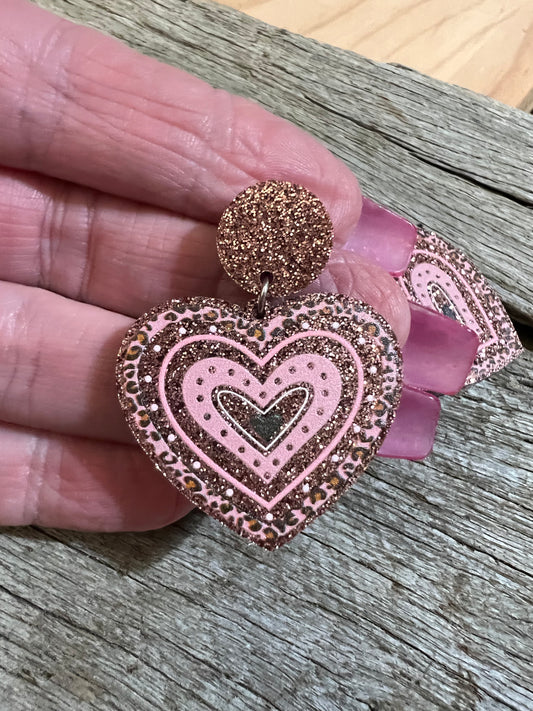 Pretty Heart Glitter Stud Earrings