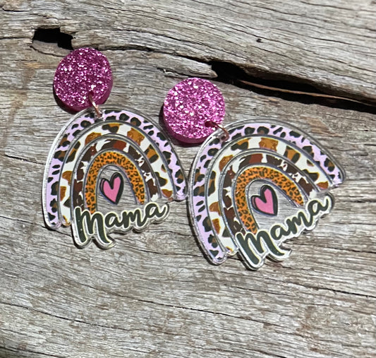 Mama Heart Leopard Arch Earrings