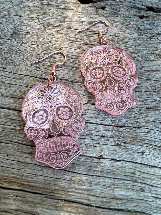 Rose Gold Sugar Skull Earrings