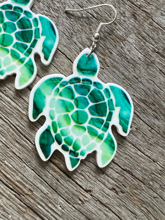 Ocean Turtle Green Earrings