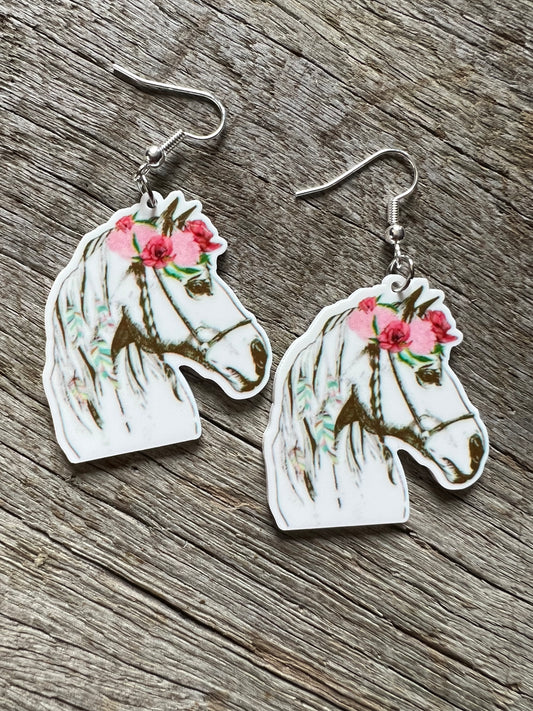 Pretty White Horse Earrings