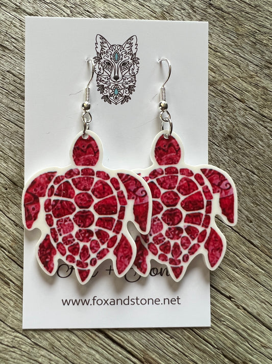 Ocean Turtle Pink Earrings