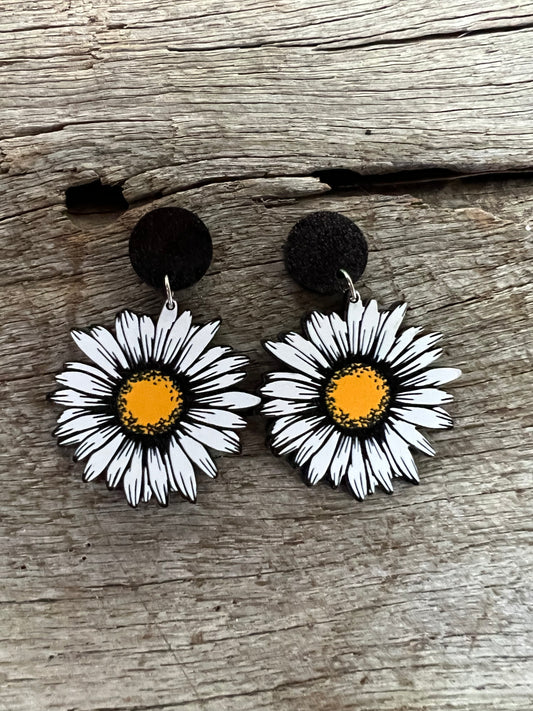 Black Glitter Flower Earrings