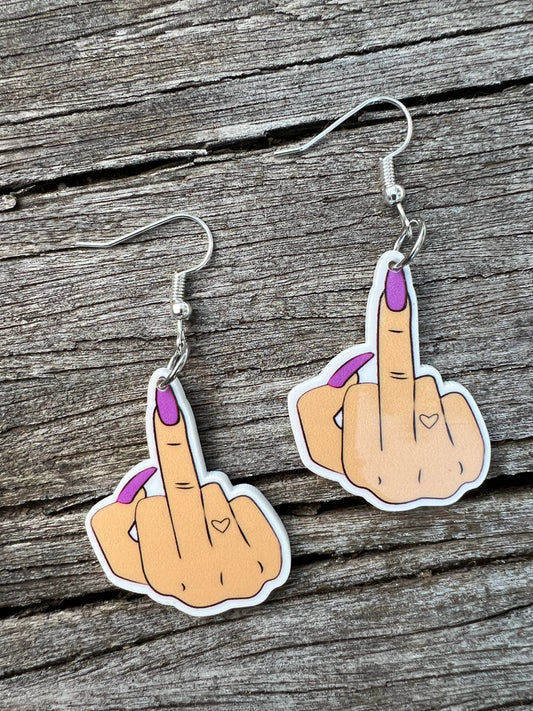 Lilac Polish Flip The Bird Earrings