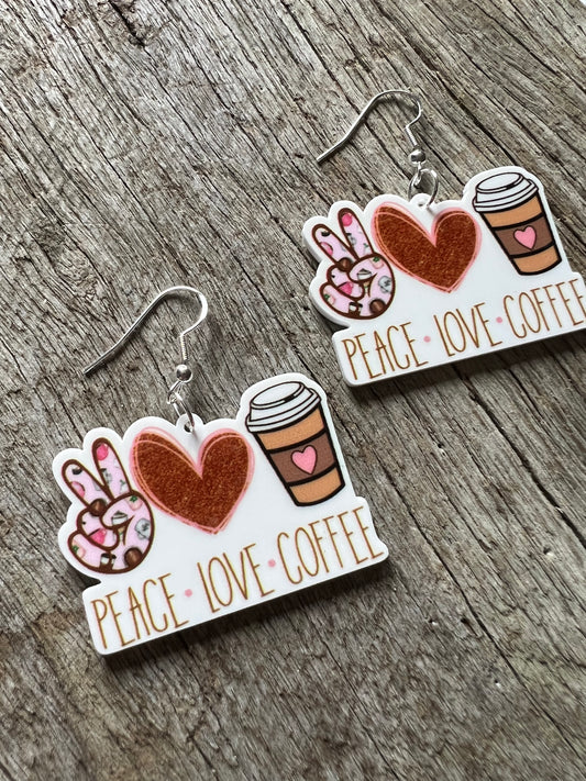 Peace Love Coffee Resin Earrings