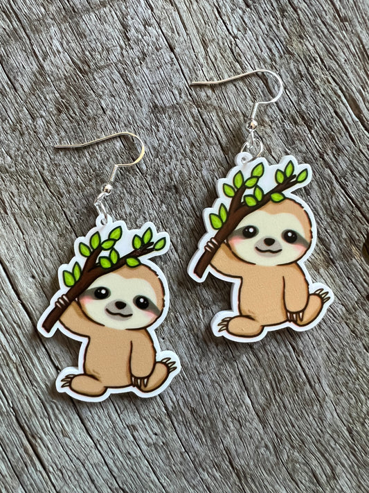 Baby Sloth Resin Earrings