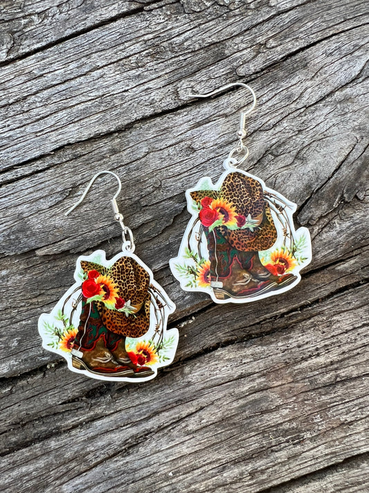 Cowgirl Leopard Hat Boots Earrings
