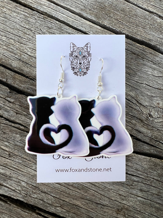 Kitty Cats Heart Earrings