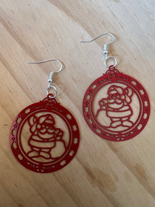 Red Christmas Santa Filigree Earrings
