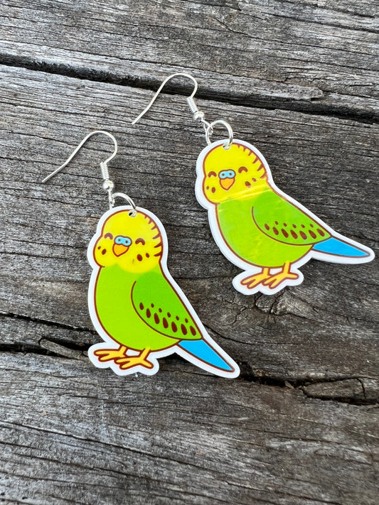 Baby Green Budgie Earrings