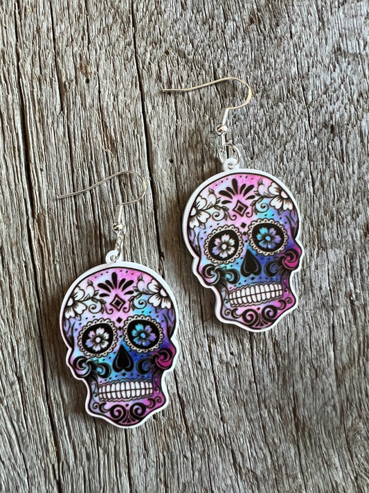 Pretty Sugar Skull Resin Earrings