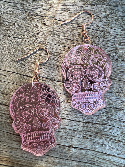 Rose Gold Sugar Skull Earrings