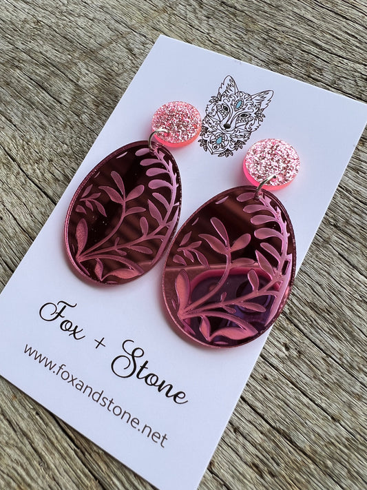 Pink Mirror Easter Egg Earrings