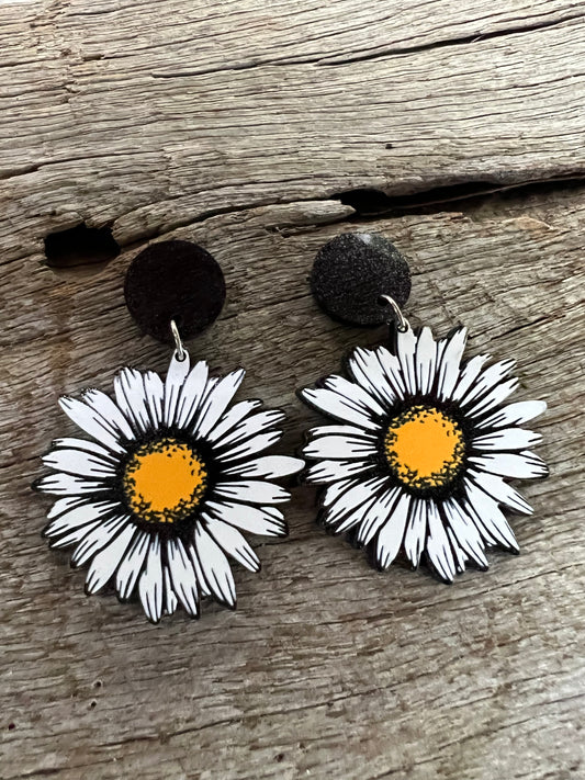 Black Glitter Flower Earrings
