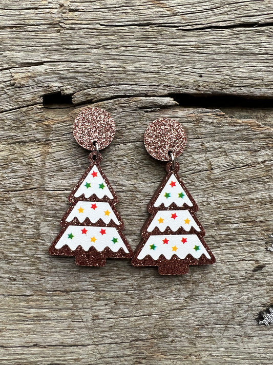 Beautiful Christmas Tree Glitter Earrings