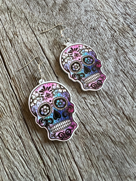 Pretty Sugar Skull Resin Earrings