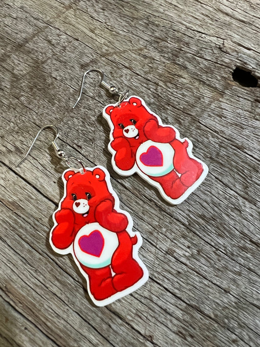 Red Heart Bear Plannar Earrings