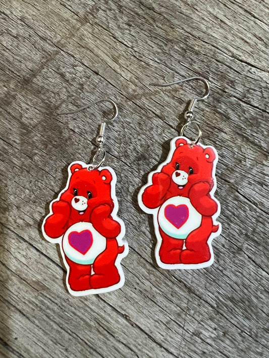Red Heart Bear Plannar Earrings