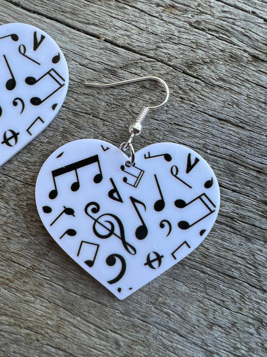 Music Notes Hearts Earrings